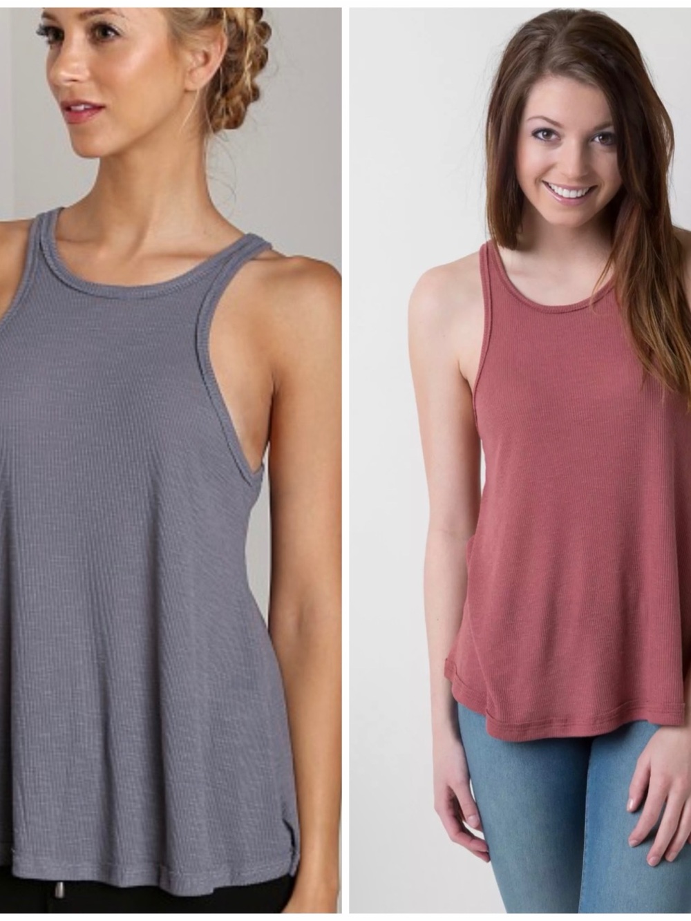 Bundle Of Free People Long Beach Ribbed Swing Tank Tops Size L & Size M